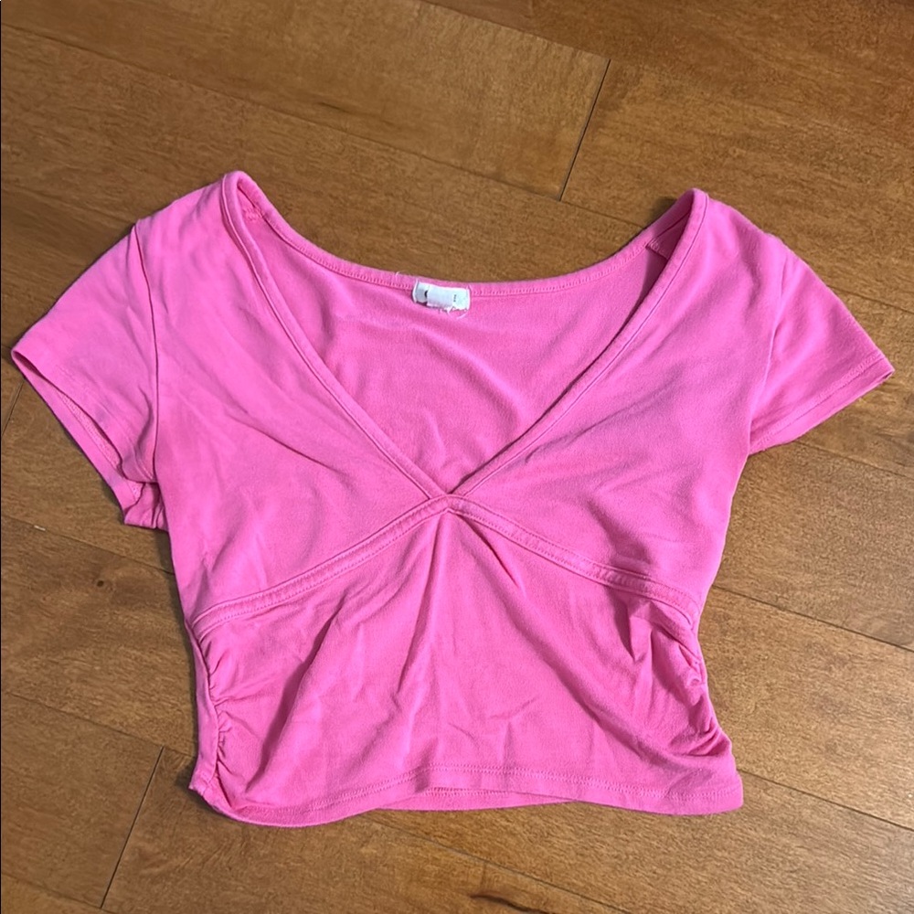 Garage Pink Crop Tie Front T-Shirt
